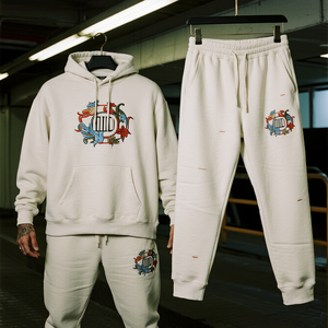 Ensemble de survêtement pour hommes, mode garçons, avec logo personnalisé, sweat à capuche bicolore patchwork et pantalon de survêtement large – Fabricants - Product Image 3