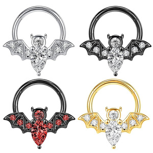 Anneau de nez en acier inoxydable avec incrustation de zircon, couleurs argent, noir, rouge, or, bijoux de piercing tendance pour fête, bijoux de corps unisexe - Product Image 1