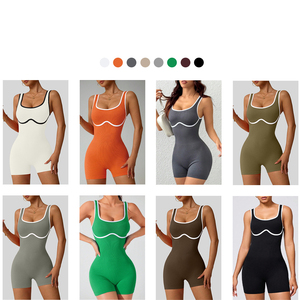Monos de Yoga Sin Costuras Al Por Mayor de Alta Gama Chaleco Deportivo Elástico para Mujer <span class=keywords><strong>Ropa</strong></span> Mallas de Contraste Catsuit Monos con Espalda Bonita - Product Image 3
