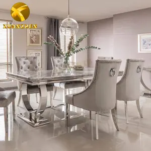 Conjunto de comedor de metal para restaurante, mueble de mármol con 6 sillas para el hogar, DT004