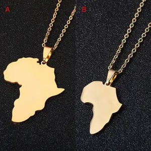 Women Men Jewelry tigray Custom carte Cross Stainless Steel African Queen American18k Gold Plated Africa Map Pendant Necklace