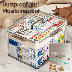 Doorzichtige Meerlagige Pp Plastic EHBO-Kit Organizer Handvat Deksels Thuis Medicijnbenodigdheden Opbergdoos Opbergbakzakgebruik - Product Image 4