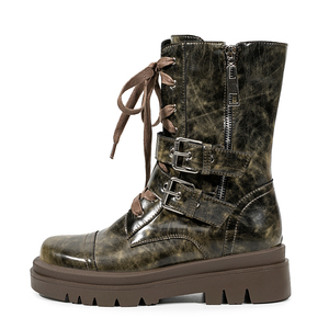 Bottes courtes à semelles épaisses pour femmes, à fermeture éclair latérale, à lacets, à tige haute, avec boucles de ceinture, style combat - Product Image 4