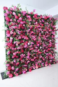 Panel de pared de flores romántico y de ensueño para bodas, 8 pies x 8 pies, rosas rosas, hecho a mano, poliéster, reutilizable, artificial, 3D - Product Image 4