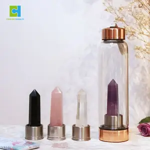 Free Design Free Gift Box 100% Natural crystal Water Bottle Glass Bottle Bamboo Lid Crystal Water Bottle