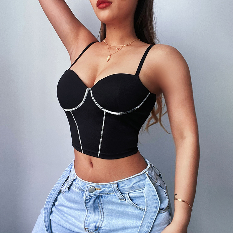 Дропшиппинг бриллиантовый Слинг женский сексуальный тонкий облегающий кирпичный Холтер Camisole