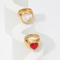 Bagues Cœur Massives Rétro Dorées avec Rubis et Grenats pour Femme, Bijoux en Acier Inoxydable, Bijoux Dorés Tendance