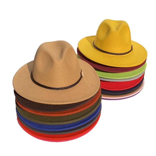 Wholesale Felt Fedora Hats Custom logo Design Women Men Wide Brim Fedora Hats