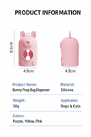 Distributeur de sacs à déjections canines en silicone avec oreilles de lapin mignonnes et mousqueton pour la promenade des chiens en extérieur