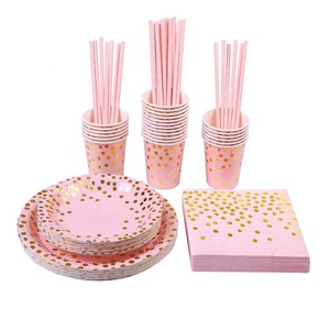 150 pièces Or Dot Bleu Vaisselle Jetable Bébé Douche Tasses Pailles Serviettes Plaques 1st <span class=keywords><strong>Anniversaire</strong></span> Décor Enfants Garçons Sert 25 - Product Image 4