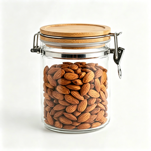 Barattolo <span class=keywords><strong>in</strong></span> <span class=keywords><strong>Vetro</strong></span> Cilindrico con Coperchio <span class=keywords><strong>in</strong></span> Bambù e Chiusura Ermetica, Contenitore per Alimenti, Caffè e Cereali per Cucina e Dispensa - Product Image 1