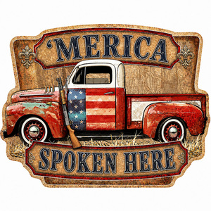 Targa in Latta Vintage con Scritta 'Pickup Truck Spoken Here', Decorazione Rustica Patriottica per Garage e Officina, Insegna in Metallo Personalizzata OEM - Product Image 5