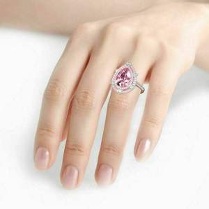 Anello da Cocktail F1313 per Donna, Forma a Cuore con Quarzo Rosa, Incastonatura Pavé, Anelli di Moda per Fidanzamento - Product Image 4