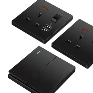 Matte Hitam UK Lampu Dinding Saklar Soket 1 2 3 4 Gang 1 2 Cara Beralih Dimmer Bel Hitam TV Komputer Soket USB Ganda