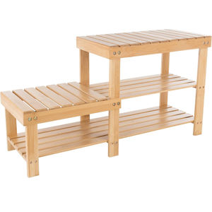 Zapatero de bambú con 2 capas de arreglo de asiento de madera y taburete de almacenamiento de zapatos - Product Image 1
