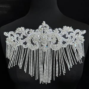 Phổ biến thiết kế handmade đính cườm vai váy Bạc Vàng Đen <span class=keywords><strong>AB</strong></span> Rhinestone rìa vá - Product Image 1