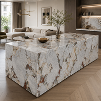 Dalle de pierre frittée Premium Bulgari 12 mm, 1 face, marbre Breccia multicolore mélangé pour salon, mur TV, plan de travail de cuisine, villa F