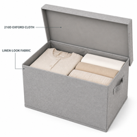 Boîte de rangement rectangulaire en tissu de lin avec couvercle, cadre renforcé en PP, doublure Oxford 210D, poignées, organiseur de placard