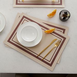 Minimalist Printed Double Frame PVC Heat Insulating Placemat <b>Square</b> Oil Proof <b>Table</b> Protector Bowl Mat Milk <b>Coffee</b> Color - Product Image 4