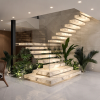 Escalier flottant en marbre de luxe CBMmart, escalier en cantilever avec garde-corps en verre conforme aux normes SGCC/AS NZS2208 pour villa