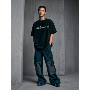 Camiseta de hombre con logo de punto de cadena, manga corta, cuello redondo, algodón, diseño de cantante, ropa de moda, top informal holgado para hombre - Product Image 1