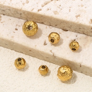 Hammered Round Beads 4mm 5mm 6mm | 18K PVD Gold Plated Stainless Steel Textured <b>Spacer</b> for DIY Bracelet Necklace Jewelry Making - Product Image 3