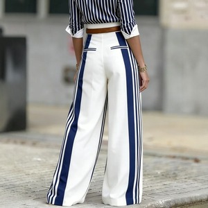 Nuovi <span class=keywords><strong>Pantaloni</strong></span> Estivi 2026 a Gamba Larga a Righe Verticali, Stile Francese Chic, Vita Alta, Drappeggiati, <span class=keywords><strong>Eleganti</strong></span> <span class=keywords><strong>Blu</strong></span> e Bianchi - Product Image 3
