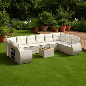 Conjunto de Sofás de Jardín de Ratán Beige, 8 Plazas, Muebles de Exterior Resistentes a la Intemperie, Diseño Contemporáneo - Product Image 2