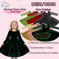 Robe de fête de Noël pour fillettes, personnalisée ODM, à manches longues, en velours, avec volants imprimés, style princesse, boutique de vêtements pour enfants