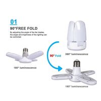 Ampoule LED Déformation Lampe LED pliante E27 Vis à quatre feuilles 4 + 1 lampe à feuilles 28W Ventilateur Lame Timing Lampe Ampoule Garage Lumière