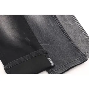 China Wholesale Best Quality Low Price Soft Nice Slubby 10oz 67'' Super High Stretch Black Black Denim Jeans Fabric