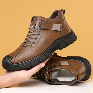 รองเท้าหนังบุขนแกะสำหรับฤดูหนาวของผู้ชายสีน้ำตาลพื้นหนากันลื่นกันน้ำรองเท้าลำลองสำหรับวัยกลางคนและ - Product Image 3