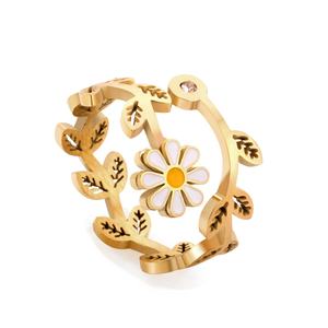 Bague hypoallergénique en forme de feuille et de fleur, bijoux fantaisie, plaquée or 18 carats, en acier inoxydable, pour femmes - Product Image 1