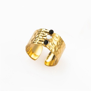 Wholesale Stainless Steel Open Finger <b>Ring</b> Gold Plated Black Natural Stone Charm <b>Ring</b> - Product Image 2