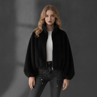 Manteau court en fausse fourrure de lapin multicolore, fermeture éclair, col montant, ourlet à cordon de serrage, veste d'hiver douce, épaisse, moelleuse et duveteuse pour femmes