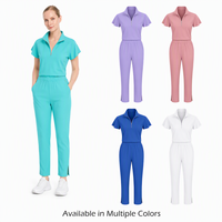 Женский медицинский костюм-двойка с воротником-стойкой на молнии до середины груди, униформа для медсестер, с возможностью нанесения логотипа для больниц, клиник, салонов красоты