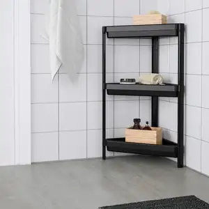 3 Tier 4 Tier Black Plastic Eck regal Wohnzimmer Küche Lagerung Badezimmer Rolling Trolley Cabinet Wheel Holding Racks