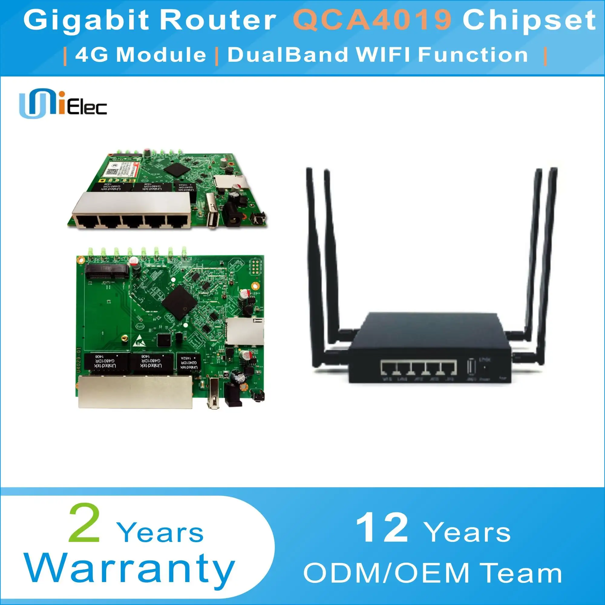 Qualcomm IPQ4019 Dual Band WiFi Wave2 AC1200 Firewall Buka WRT Qsdk Pcba ODM OEM Custom SIM 4G LTE Router