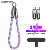 Kabel Lanyard ponsel pendek, kabel Data pengisian cepat, Tipe C 5A, 240W, tali Lanyard pergelangan tangan 32cm