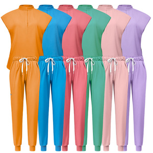 Trajes de fregado personalizados para mujer, tops con cuello levantado, uniformes de enfermera médica para correr, conjunto de uniformes de Hospital Dental para spa de belleza, conjuntos de uniformes médicos - Product Image 1