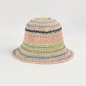 Chapeau Bob en Paille Tressée Rayé pour Femme, Nouvelle Couleur, Protection Solaire, Idéal Vacances en Bord de Mer, Chapeau de Soleil en Paille Crochetée - Product Image 4