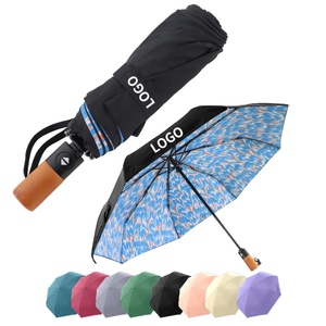 Large <b>Windproof</b> Modern Straight 3-Folding <b>Umbrella</b> Cover Bag Semi-Automatic Wood Handle Customizable Business Gifts Black - Product Image 6