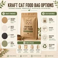 Sachet personnalisé en papier kraft pour aliments pour chats, pochette verticale refermable avec fermeture éclair, emballage écologique naturel en aluminium pour animaux de compagnie