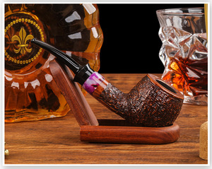 Pipe à tabac en bois de bruyère naturel, modèle traditionnel TOBCCO TC2086W, anneau coloré, solide, portable, détachable, facile à nettoyer - Product Image 5
