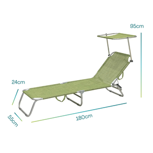Sdraio Pieghevole con Parasole 180x55x90 Cm, Struttura in Metallo, Sedia Relax da Esterno - Product Image 2