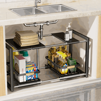 Étagère de rangement ajustable à 2 niveaux en acier inoxydable pour évier de cuisine et salle de bain, design coulissant, montage facile, multifonctionnelle