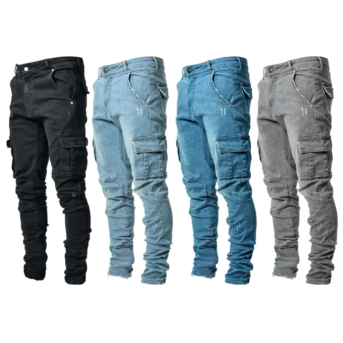 New Men elastic biker Skinny jeans Streetwear hip hop male Stylish Solid cotton Jogger denim trousers