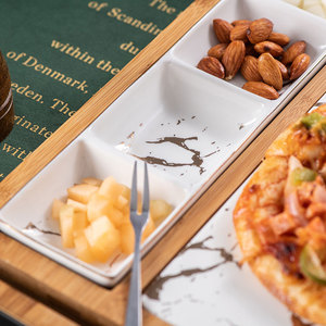 Assiettes à Steak accueil céramique, <span class=keywords><strong>marbre</strong></span>, Restaurant, <span class=keywords><strong>cuisine</strong></span>, ménage alimentaire occidentale, assiettes <span class=keywords><strong>de</strong></span> service d'assaisonnement, plateau en bambou avec assiette en céramique - Product Image 4