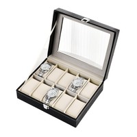Prêt à Expédier Haute Qualité Luxe Noir Cuir PU 5 Emplacements Boîte Organisateur Présentoir Rangement pour Montres