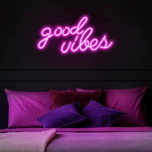 Olekki Panneau néon LED rose Good Vibes 16,1 x 8,3 pouces, décoration murale pour intérieur et bureau - Product Image 2